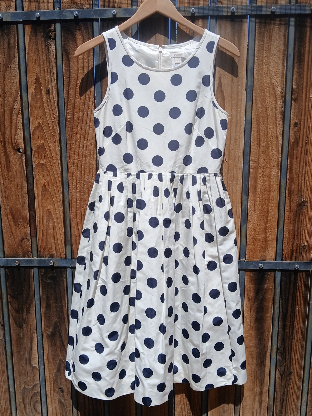 J. Crew White Sleeveless Polka Dot Dress with Navy Dots